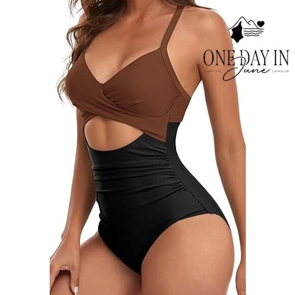Eomenie Cross Front Cut Out Tie Back One Piece Swimsuit Size S - Picture 1 of 7